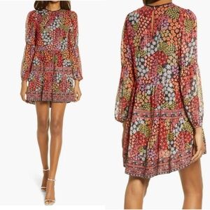 Saylor Mini Dress Revolve Floral Print Long Sleeve Dress Womens Small Orange